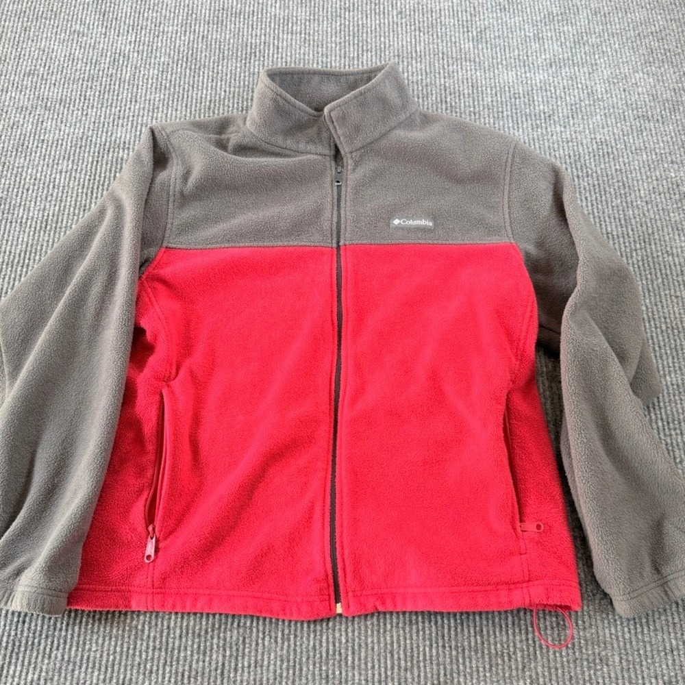 Columbia Fleece‎ Jacket Full Zip Mens XXL Colorblock Red Grey Steens Mountain
